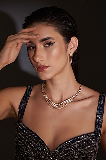 Gold Finish Zircon Layered Necklace Set