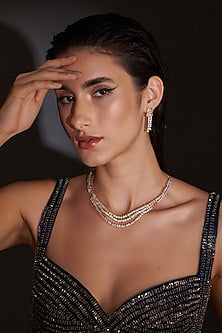 Gold Finish Zircon Layered Necklace Set