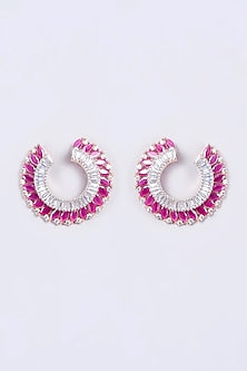 Rose Gold Finish Red Synthetic Stone & Zircon Hoop Earrings