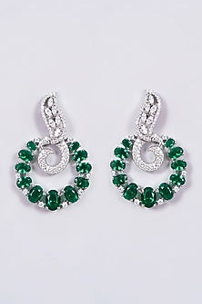 White Finish Zircon & Green Synthetic Stones Earrings