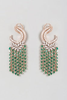 Rose Gold Finish Zircon & Green Synthetic Stone Dangler Earrings