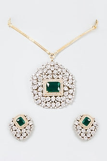 Gold Finish Pearl & Diamond Necklace Set