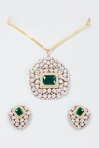 Gold Finish Pearl & Diamond Necklace Set