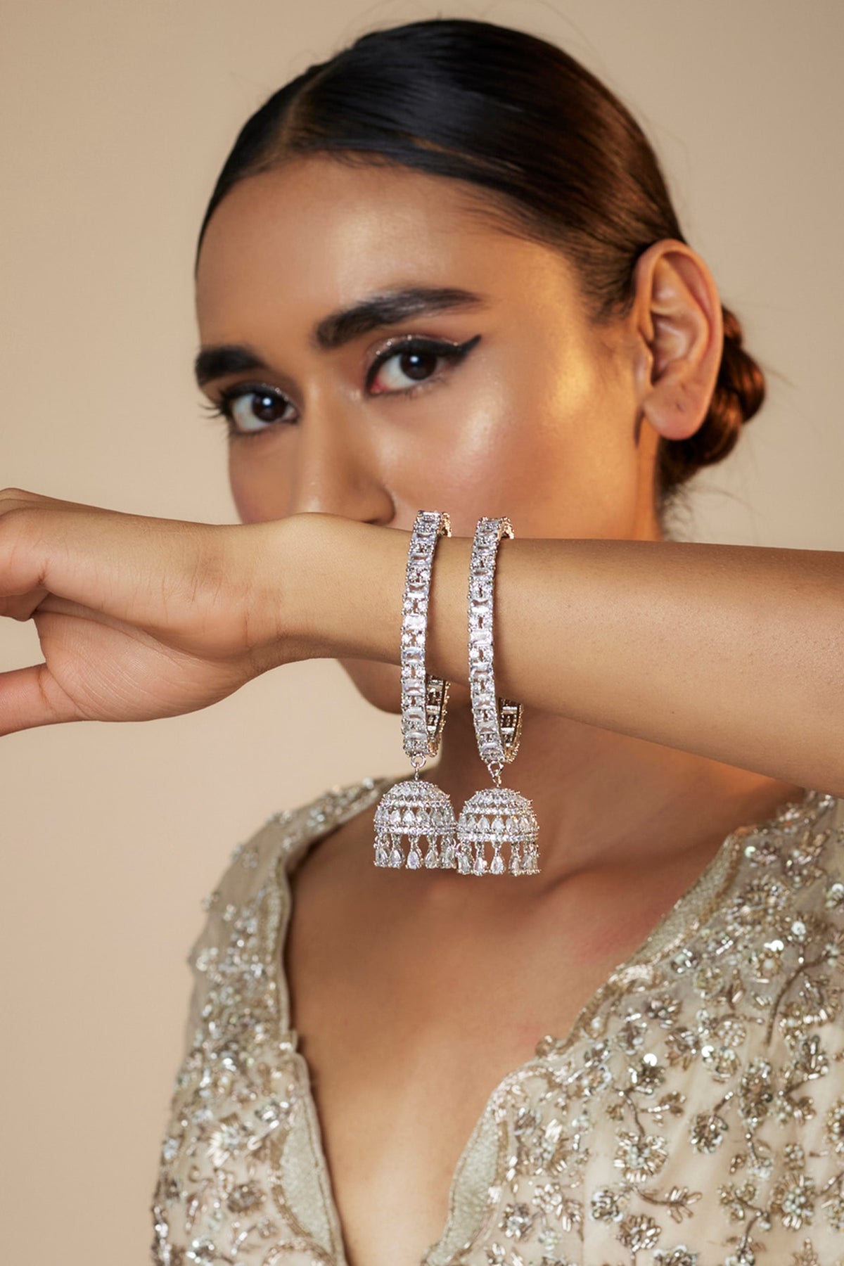 White Finish Zircon Bangles (Set Of 2)