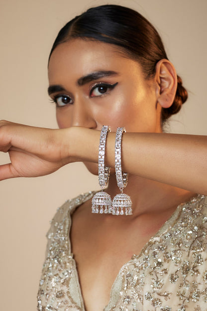 White Finish Zircon Bangles (Set Of 2)
