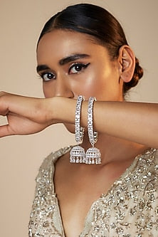 White Finish Zircon Bangles (Set Of 2)