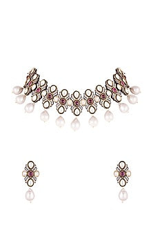 Black Rhodium Finish Antique Style Choker Necklace Set
