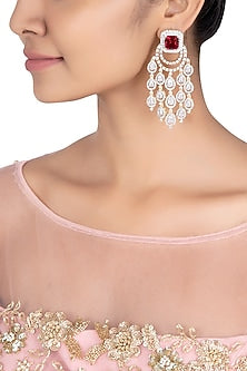 Silver plated red dangler earrings