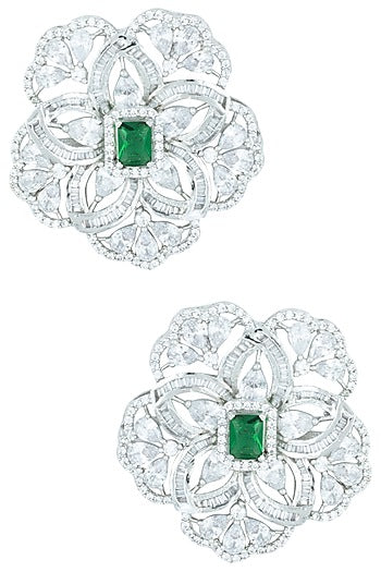 Silver plated oversized floral stud earrings