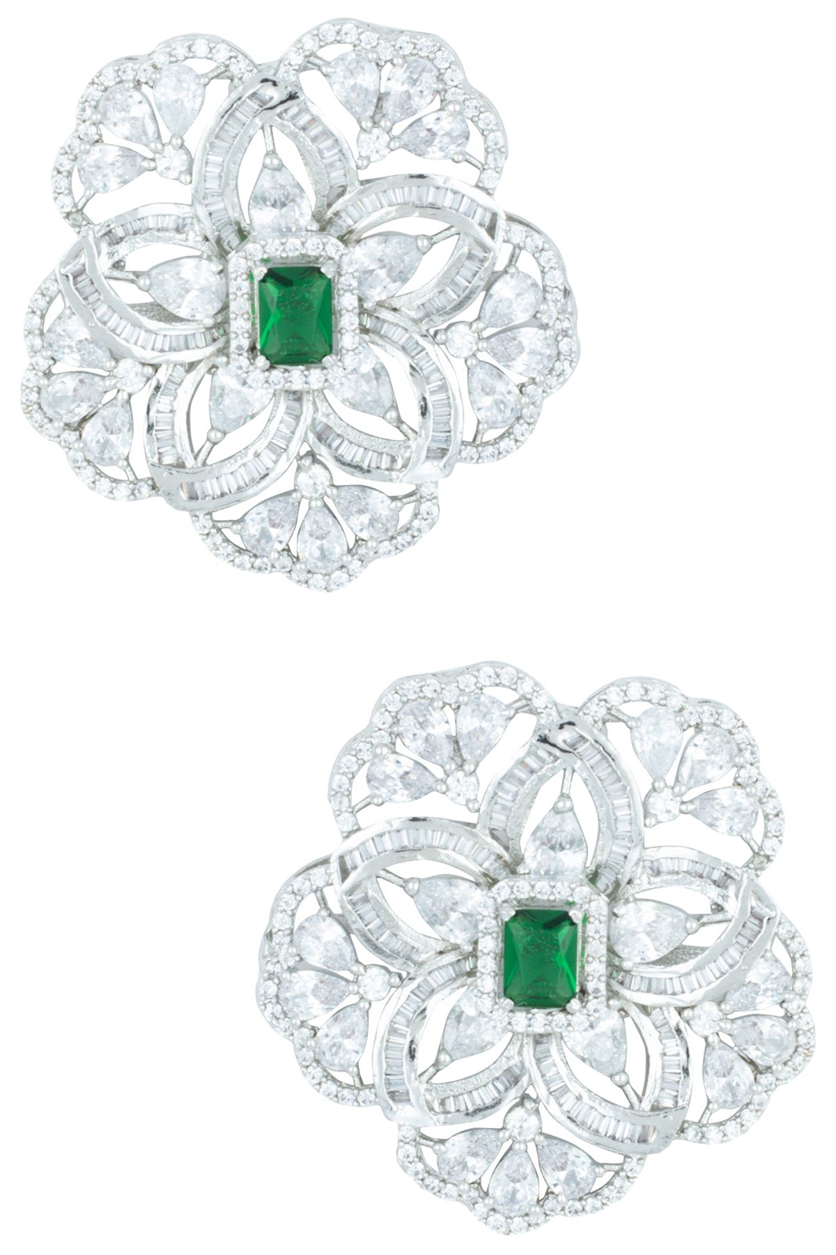 Silver plated oversized floral stud earrings
