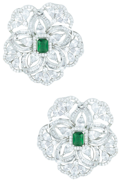 Silver plated oversized floral stud earrings