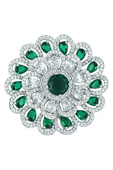 Silver plated faux diamond and emerald ring