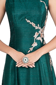 Silver plated faux diamond and emerald ring