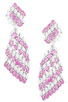 Silver plated faux ruby and diamond earrings