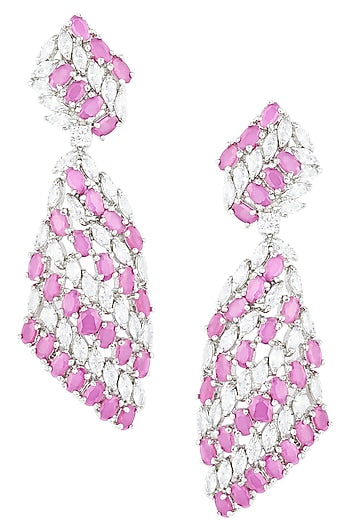 Silver plated faux ruby and diamond earrings