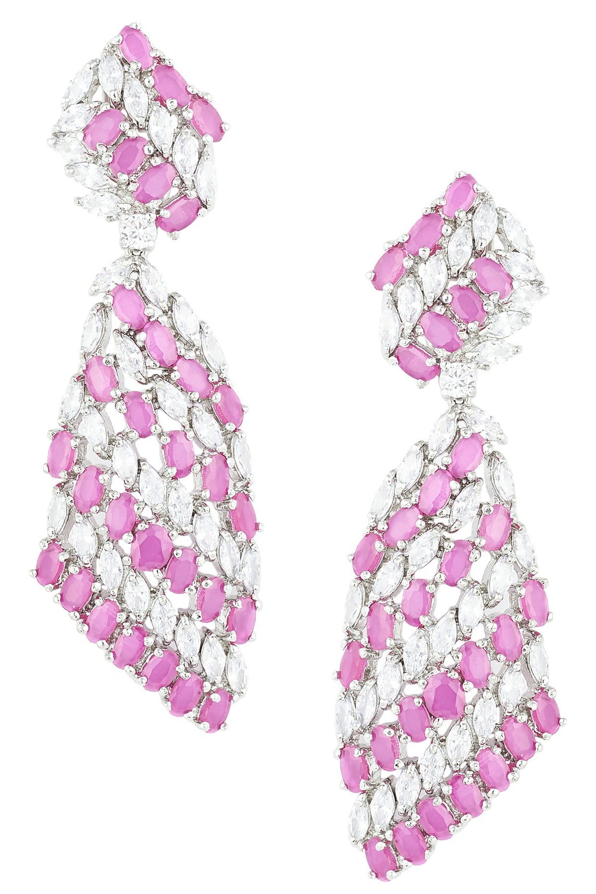 Silver plated faux ruby and diamond earrings