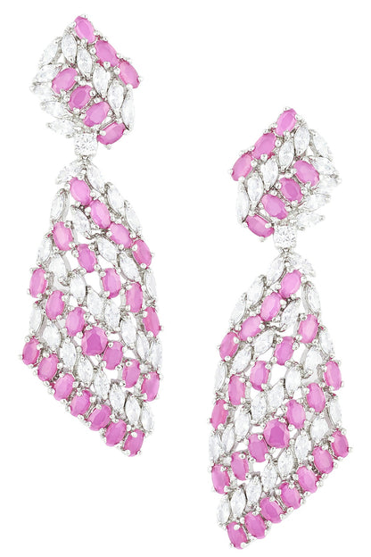 Silver plated faux ruby and diamond earrings