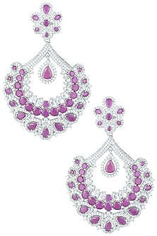 Silver plated faux ruby and diamond chandbali earrings