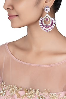 Silver plated faux ruby and diamond chandbali earrings