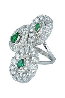 Silver plated faux diamond and emerald ring