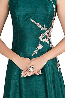 Silver plated faux diamond and emerald ring