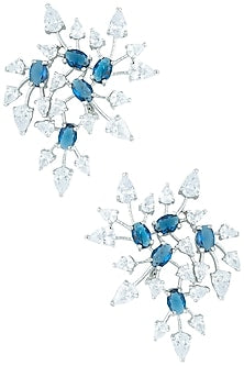 Silver plated faux diamond floral stud earrings