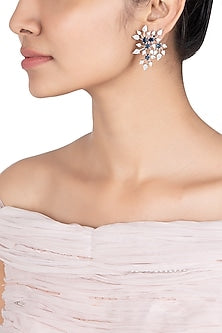 Silver plated faux diamond floral stud earrings