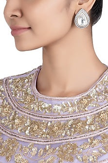 Silver plated kundan drop earrings