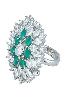 Silver plated faux diamond flower shaped ring