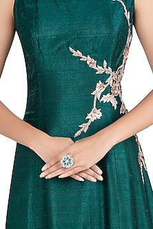 Silver plated faux diamond flower shaped ring