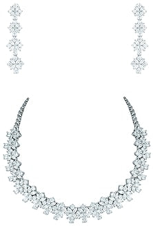 Silver plated faux solitaire diamond necklace set