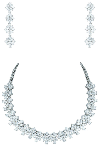 Silver plated faux solitaire diamond necklace set