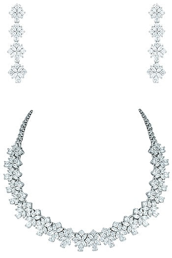 Silver plated faux solitaire diamond necklace set