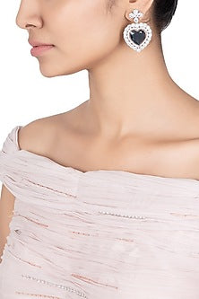 Silver plated faux diamond heart shaped earrings