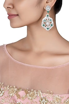 Silver plated faux diamond and emerald earrings