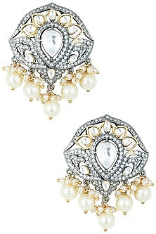 Silver plated faux diamond and emerald long earrings