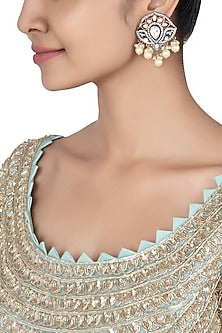 Silver plated faux diamond and emerald long earrings