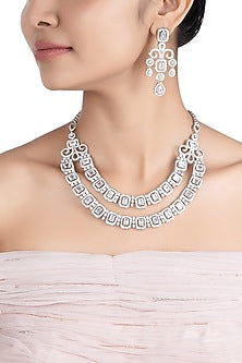 Silver plated faux diamond necklace set