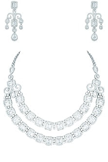 Silver plated faux diamond necklace set