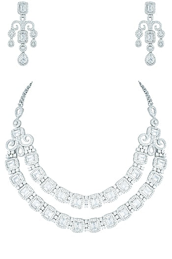 Silver plated faux diamond necklace set