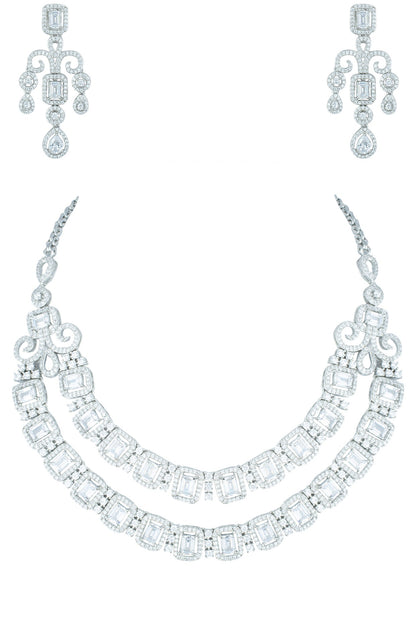 Silver plated faux diamond necklace set
