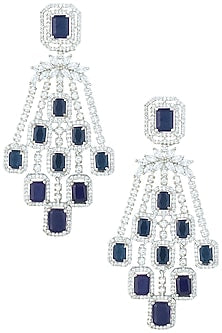 Silver plated faux diamonds and sapphire earrings