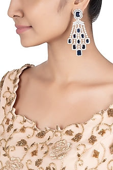 Silver plated faux diamonds and sapphire earrings