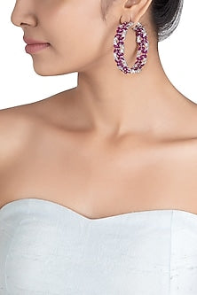 Silver plated ruby and diamond faux hoop earrings