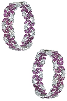 Silver plated ruby and diamond faux hoop earrings