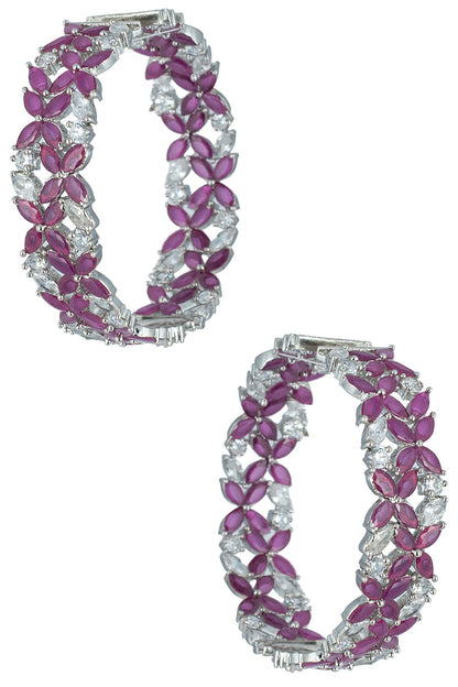 Silver plated ruby and diamond faux hoop earrings