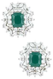 Silver plated faux emerald stud earrings