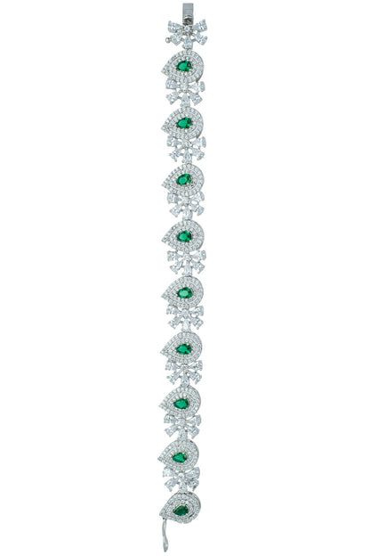 Silver plated faux diamond and emerald bracelet