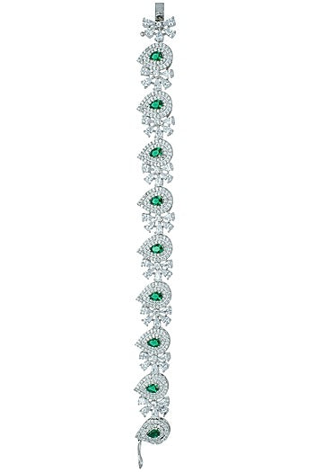 Silver plated faux diamond and emerald bracelet