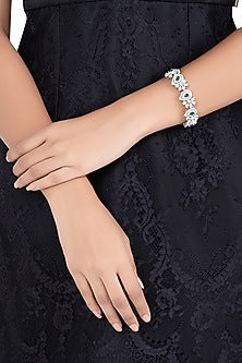 Silver plated faux diamond and emerald bracelet